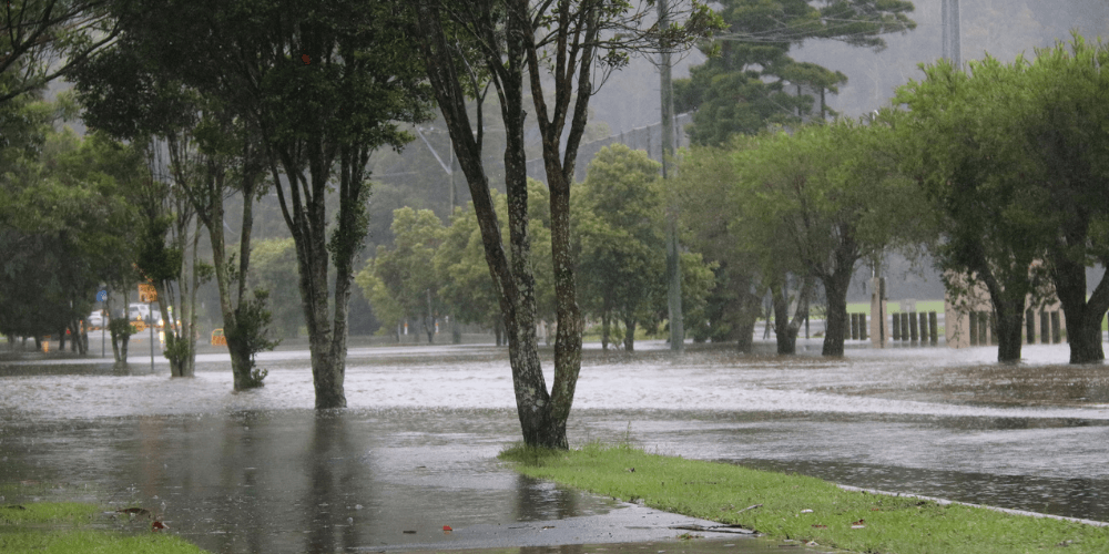 Flooded road after heavy rain